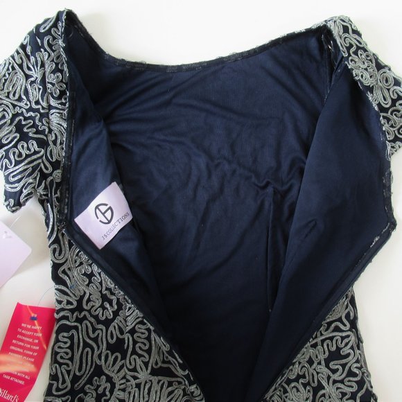 Js Collection Silver Embroidered Short Sleeve Boat Neck Sheath Cocktail Dress - Picture 10 of 13